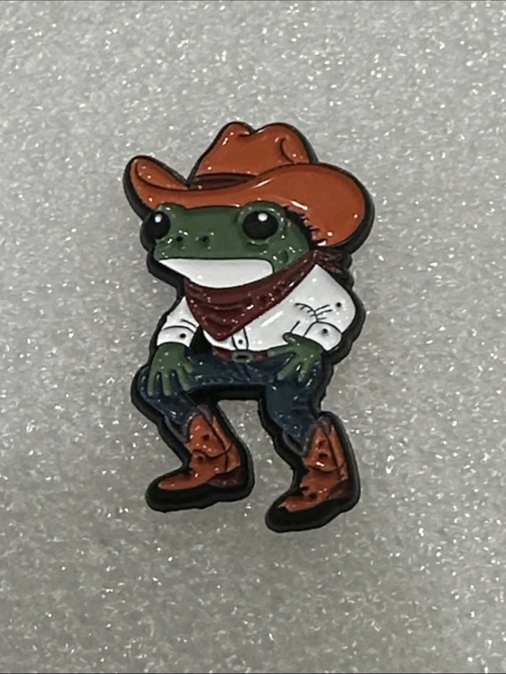 Cowboy Frog Enamel Pin - Green, Orange, White